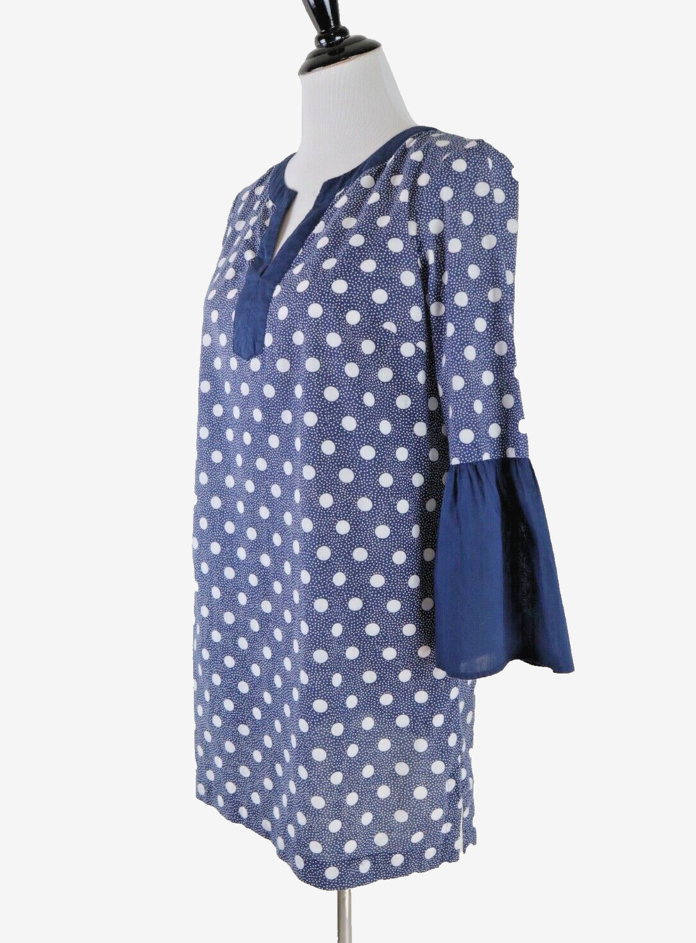 Boden US 6 Jodie Kaftan Bell Sleeve Tunic Dress Dotted Blue White
